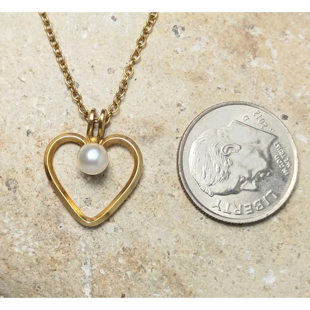 Vintage 14k GF Gold Filled Cultured Pearl Heart Pendant Necklace